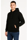 Erkek Kapüşonlu Hoodie Cepli Çıtçıtlı 3 İplik Pamuklu Sweatshirt - Siyah
