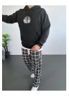 Erkek Kapüşonlu Kanguru Cepli Sweatshirt 3 İplik Pamuklu Baskılı Hoodie - Siyah