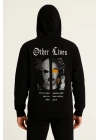Erkek Kapüşonlu Kanguru Cepli Sweatshirt 3 İplik Pamuklu Baskılı Hoodie - Siyah