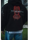 Erkek Kapüşonlu Kanguru Cepli Sweatshirt 3 İplik Pamuklu Baskılı Hoodie -  Siyah
