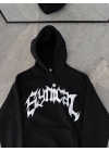 Erkek Kapüşonlu Kanguru Cepli Sweatshirt 3 İplik Pamuklu Baskılı Hoodie - Siyah
