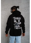 Erkek Kapüşonlu Kanguru Cepli Sweatshirt 3 İplik Pamuklu Baskılı Hoodie - Siyah