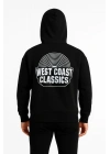 Erkek Kapüşonlu Kanguru Cepli Sweatshirt 3 İplik Pamuklu Baskılı Hoodie -  Siyah