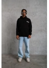 Erkek Kapüşonlu Kanguru Cepli Sweatshirt 3 İplik Pamuklu Baskılı Hoodie - Siyah
