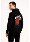 Erkek Kapüşonlu Kanguru Cepli Sweatshirt 3 İplik Pamuklu Baskılı Hoodie - Siyah