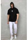 Erkek Kapüşonlu Tişört Oversize T-Shirt Takım - Siyah