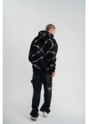 ERKEK Kapüşonlu Varak ve Pano Baskılı Hoodie  SweatShirt- Siyah