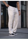 Erkek Keten Cepli Çıma Dikişli jogger Buggy Pantalon Rahat kalıp - Beyaz