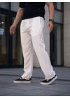 Erkek Keten Cepli Çıma Dikişli jogger Buggy Pantalon Rahat kalıp - Beyaz