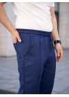 Erkek Keten Cepli Çıma Dikişli jogger Buggy Pantalon Rahat kalıp - Lacivert