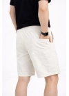 Erkek Keten Kumaş Cepli Rahat Kesim Bel Lastikli Şort - Beyaz