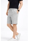 Erkek Keten Kumaş Cepli Rahat Kesim Bel Lastikli Şort - Gri