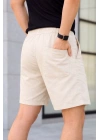 Erkek Keten Kumaş Cepli Rahat Kesim Bel Lastikli Şort - Krem