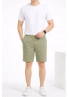 Erkek Keten Kumaş Cepli Rahat Kesim Bel Lastikli Şort - Mint Yeşili