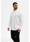 Erkek KETEN Kumaş Oversize Uzun Kollu Rahat Kalıp Gömlek - Beyaz