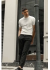 Erkek Kısa Kol Bisikilet Yaka Triko T-Shirt - Beyaz