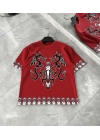 Erkek  Kısa kol Bisiklet Yaka Baskılı Oversize T-Shirt - Kırmızı