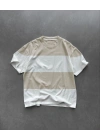 Erkek  Kısa kol  Bisiklet Yaka Parçalı T-Shirt - Bej