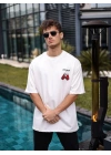 Erkek Kısa Kol Tişört Bisiklet Yaka Boxy Eldiven Baskılı T-Shirt - Beyaz