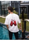 Erkek Kısa Kol Tişört Bisiklet Yaka Boxy Eldiven Baskılı T-Shirt - Beyaz