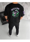 Erkek Kısa Kol Tişört Bisiklet Yaka W Wildone Baskılı T-Shirt - Siyah