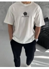 Erkek Kısa Kol Tişört Bisiklet Yaka YONCA Baskılı Oversize T-Shirt -  Beyaz