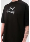 Erkek Kısa Kol Yazlık Tişört Bisiklet Yaka Baskılı Oversize T-Shirt -  Siyah
