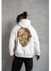 Erkek Kordonlu Arka Maske Kordon Saçlı Kapüşonlu sweatshirt hoodie - Beyaz