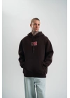 Erkek Nakışlı Kapüşonlu Oversize 3 İplik Pamuklu SweatShirt Hoodie - Siyah