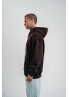 Erkek Nakışlı Kapüşonlu Oversize 3 İplik Pamuklu SweatShirt Hoodie - Siyah