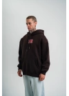 Erkek Nakışlı Kapüşonlu Oversize 3 İplik Pamuklu SweatShirt Hoodie - Siyah