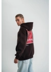 Erkek Nakışlı Kapüşonlu Oversize 3 İplik Pamuklu SweatShirt Hoodie - Siyah