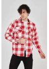 Erkek Oduncu Gömlek Uzun Kollu Şardonlu Kareli Desen Regular Fit Manşetli Çift - Pembe