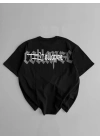 Erkek Ön ve Arka Baskılı T-Shirt Kısa Kol Bisiklet Yaka Regular Fit Tişört - Siyah
