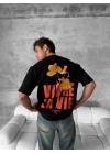 Erkek Ön ve Arka Baskılı T-Shirt Kısa Kol Bisiklet Yaka Regular Fit Tişört - Siyah