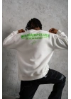 Erkek Oversize Sweatshirt Ön ve Sırt Baskılı 3 İplik Pamuklu - Beyaz