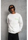 Erkek Oversize Sweatshirt Ön ve Sırt Baskılı 3 İplik Pamuklu - Beyaz