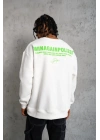Erkek Oversize Sweatshirt Ön ve Sırt Baskılı 3 İplik Pamuklu - Beyaz