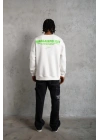 Erkek Oversize Sweatshirt Ön ve Sırt Baskılı 3 İplik Pamuklu - Beyaz