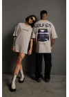 Erkek Oversize Tişört Golf GTI Retro Araba Baskılı T-shirt - Gri