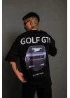 Erkek Oversize Tişört Golf GTI Retro Araba Baskılı T-shirt - Siyah