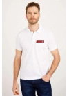 Erkek Pike Polo Yaka Tişört Düğmeli Baskılı T-Shirt - Beyaz