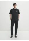 Erkek Pike Polo Yaka Tişört Düğmeli Baskılı T-Shirt - Beyaz