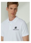 Erkek Pike Polo Yaka Tişört Düğmeli Baskılı T-Shirt - Beyaz