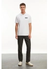 Erkek Polo Yaka Düğmeli Tişört Pike Baskılı T-Shirt - Beyaz