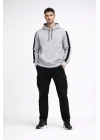 Erkek Şeritli Kapüşonlu Oversize Sweatshirt 3 iplik Pamuklu hoodie - Beyaz
