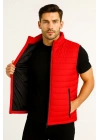 Erkek Şişme Fermuarlı Su İtici Kapitone Astarlı, Cepli Yelek - Kırmızı