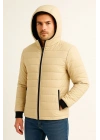 ERKEK Şişme Kapüşonlu Fermuarlı Mont Su İtici Kapitone Cepli Ceket - Bej