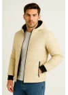 ERKEK Şişme Kapüşonlu Fermuarlı Mont Su İtici Kapitone Cepli Ceket - Bej