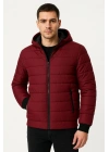 ERKEK Şişme Kapüşonlu Fermuarlı Mont Su İtici Kapitone Cepli Ceket - Bordo
